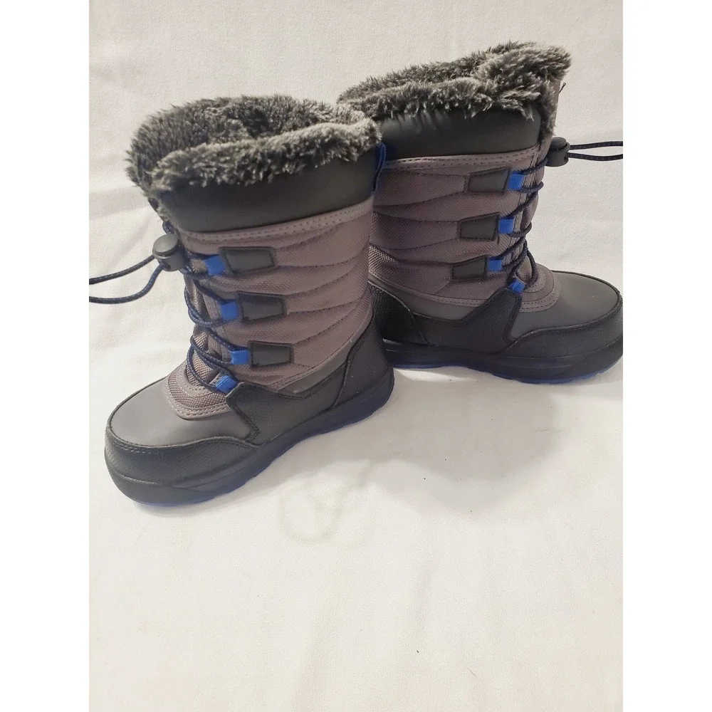 Wonder Nation Kids Sz 10 Gray Black Blue Thinsulate Faux Fur Winter Boots